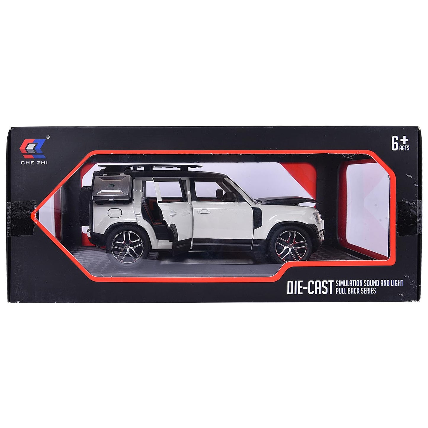 Land Rover Defender Diecast Toy Car – White, Pull Back, Light & Sound