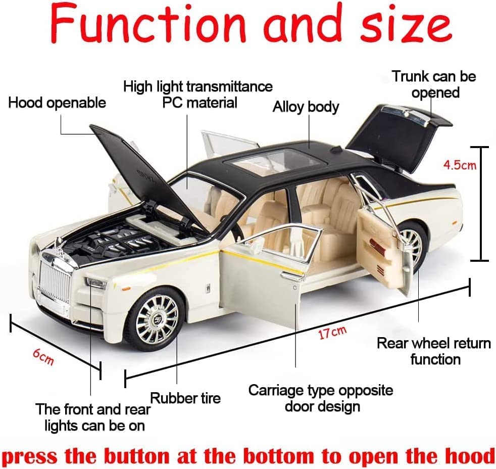 1:24 Rolls Royce Phantom Diecast Metal Pullback Toy car White