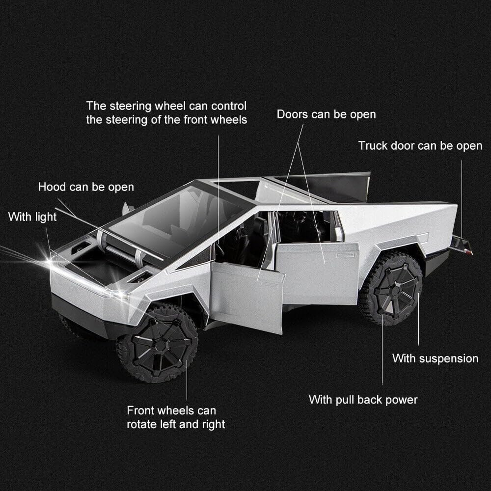 1:24 Diecast Teslaa Cybertruck with Bike Silver