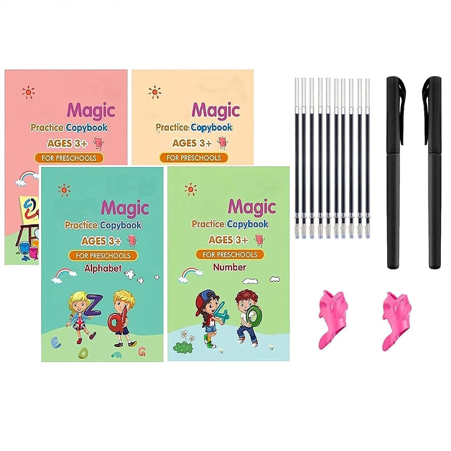 Sank Magic Practice Copybook (4 BOOK + 10 REFILL+ 1 Pen +1 Grip)