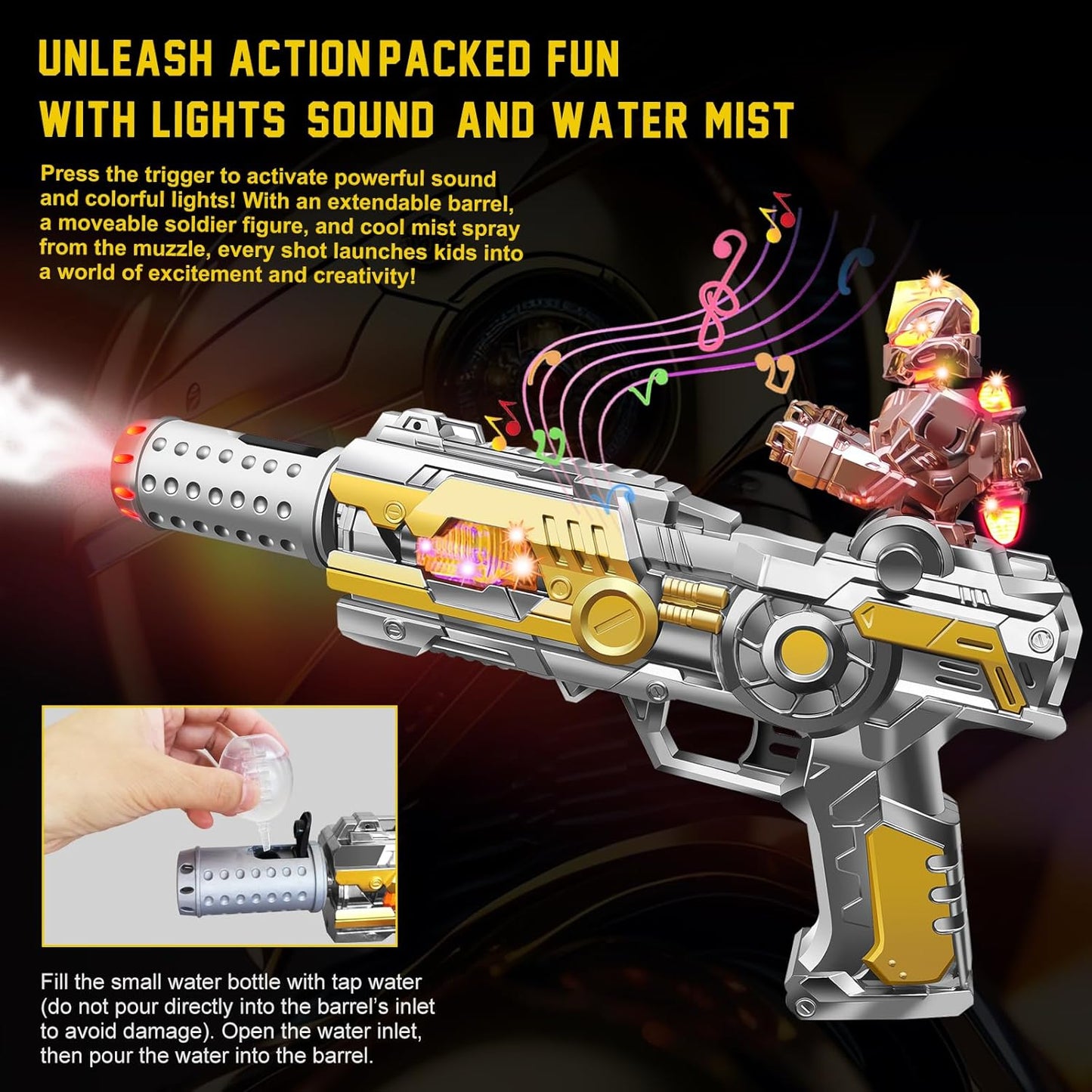 Light Up Toy Gun with Sound Effects & Spray
