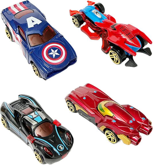 Super Hero Alloy Car Toys Metal Die-Cast Car Toys for Kids Pack of 4 Push & Go Super Hero Car - Multicolour Age 3+