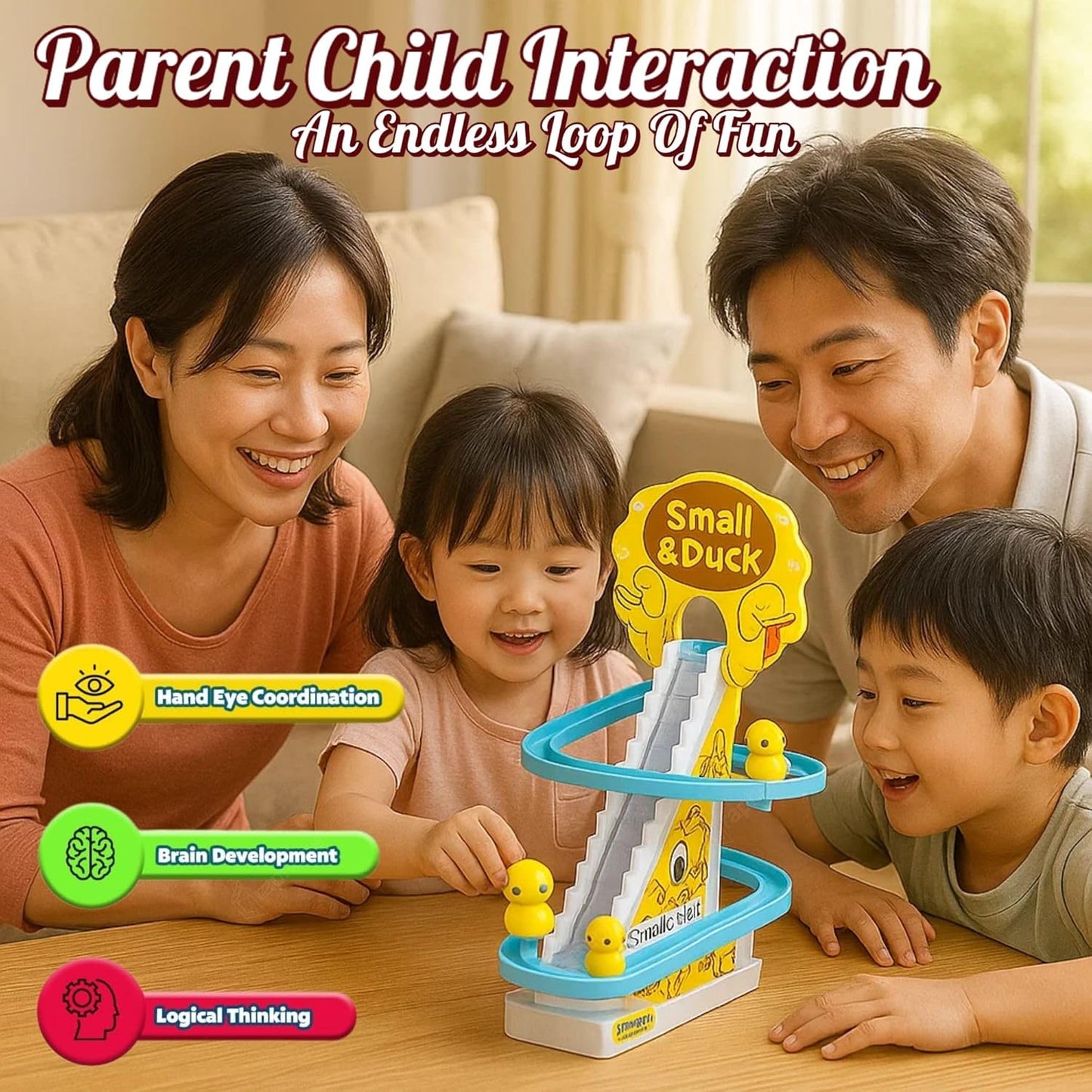 Duck Slide Toy Set, Funny Automatic Duck Chasing Race Track Game Set