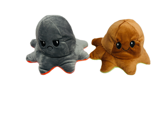 Reversible Octopus Plushie Set of 2 - Random colours - Cute Sensory Fidget Stuffed Animals That Show Your Mood, 4 inch