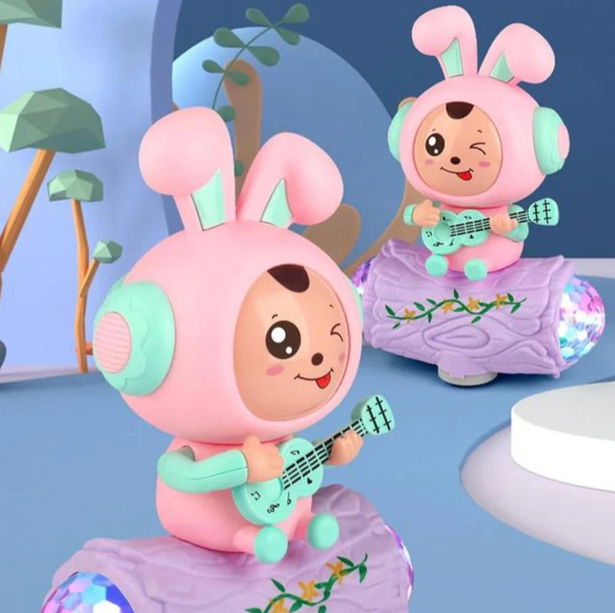 Musical Rabbit Face Changing Toy with Lights, Music, 360 Degree rotation and Bump & Go Action for Kids Aged 3+(Green)