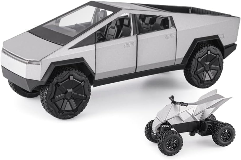 1:24 Diecast Teslaa Cybertruck with Bike Silver