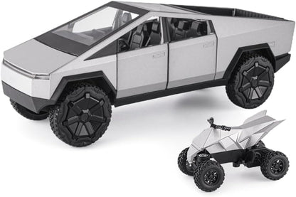 1:24 Diecast Teslaa Cybertruck with Bike Silver