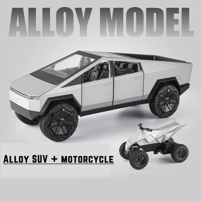 1:24 Diecast Teslaa Cybertruck with Bike Silver