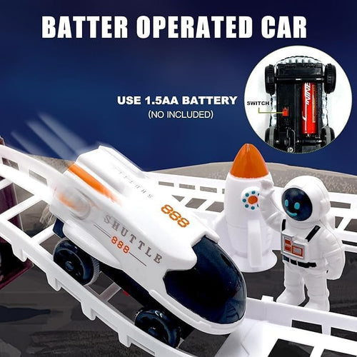 Space Themed Battery Operated DIY Race Track Set with Space Shuttle Car | Learning and Educational Toy for Kids Boys Girls 3+ Years