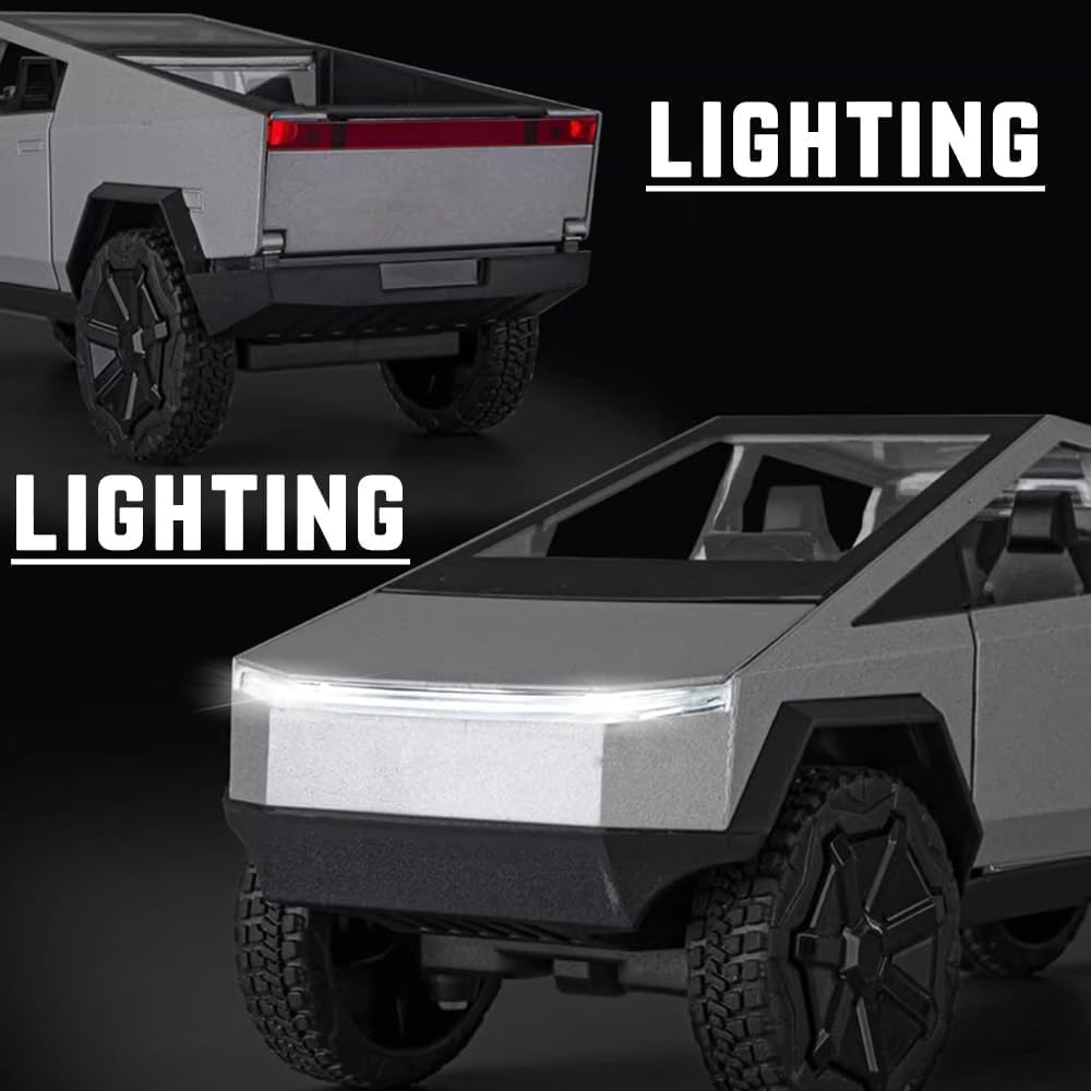 1:24 Diecast Teslaa Cybertruck with Bike Silver
