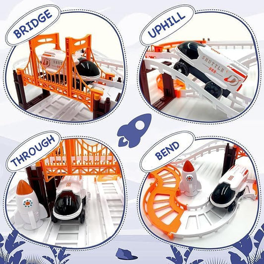 Space Themed Battery Operated DIY Race Track Set with Space Shuttle Car | Learning and Educational Toy for Kids Boys Girls 3+ Years
