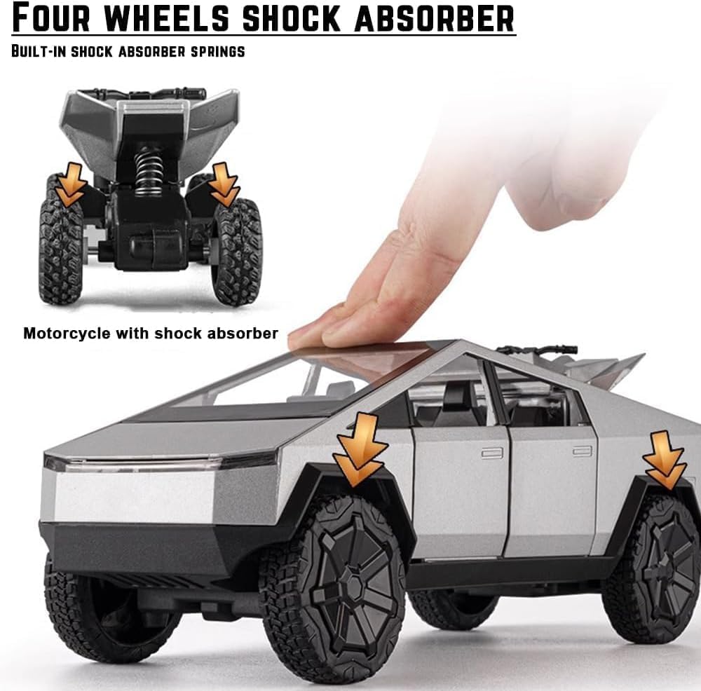 1:24 Diecast Teslaa Cybertruck with Bike Silver