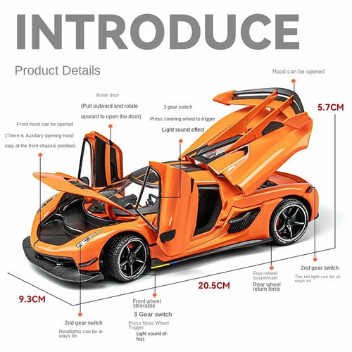 Koenigsegg Jesko 1/24 Alloy Collectibles Die-cast Vehicles with Sound and Light