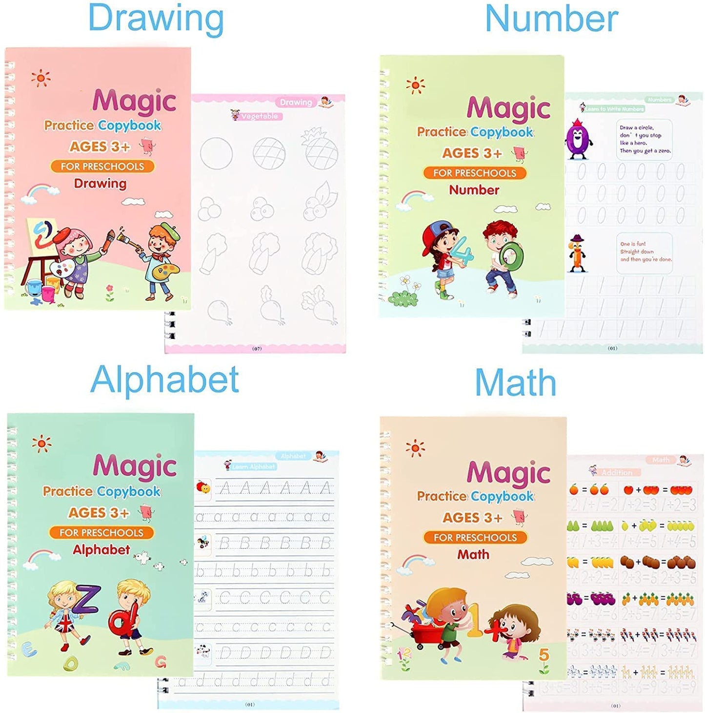 Sank Magic Practice Copybook (4 BOOK + 10 REFILL+ 1 Pen +1 Grip)
