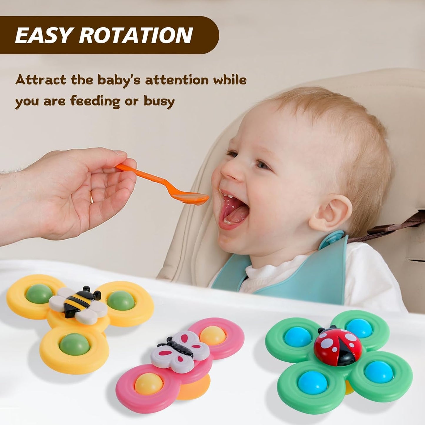 Insect-Themed Baby Spinner Toy Set - 3 Pack of Butterfly, Bee, and Ladybug Spinners