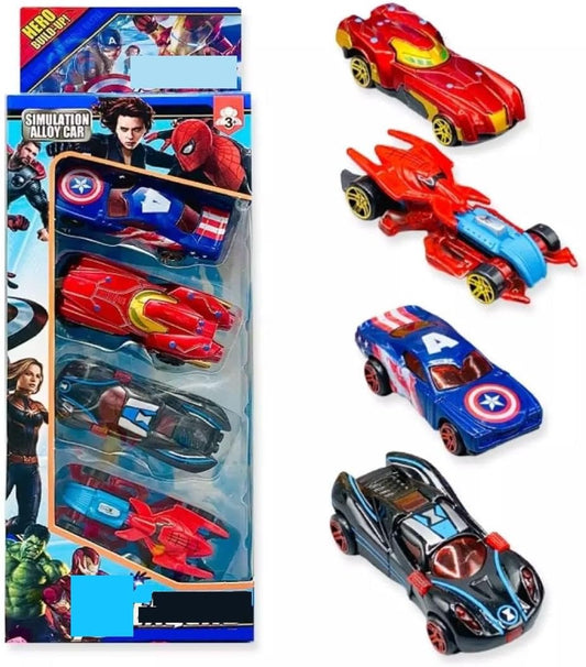 Super Hero Alloy Car Toys Metal Die-Cast Car Toys for Kids Pack of 4 Push & Go Super Hero Car - Multicolour Age 3+