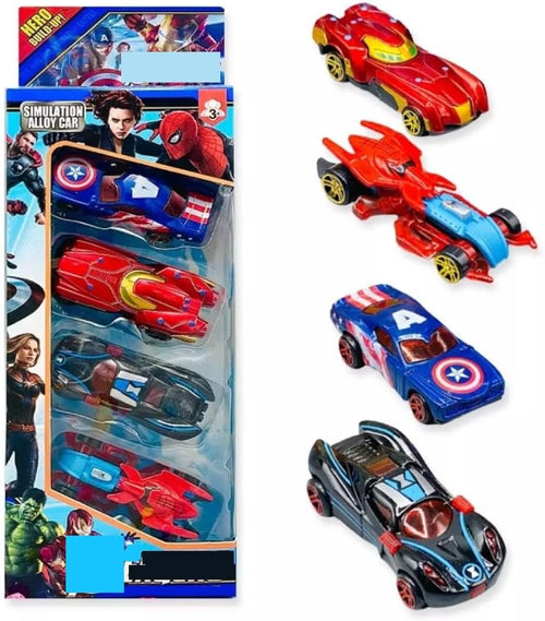 Super Hero Alloy Car Toys Metal Die-Cast Car Toys for Kids Pack of 4 Push & Go Super Hero Car - Multicolour Age 3+