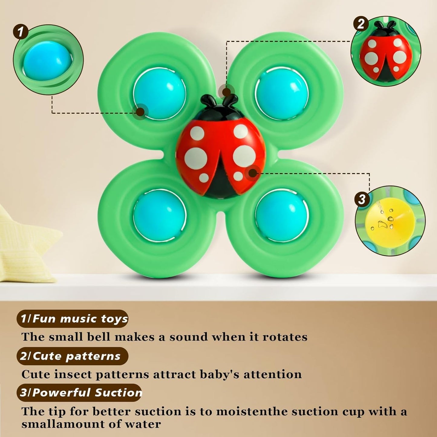 Insect-Themed Baby Spinner Toy Set - 3 Pack of Butterfly, Bee, and Ladybug Spinners