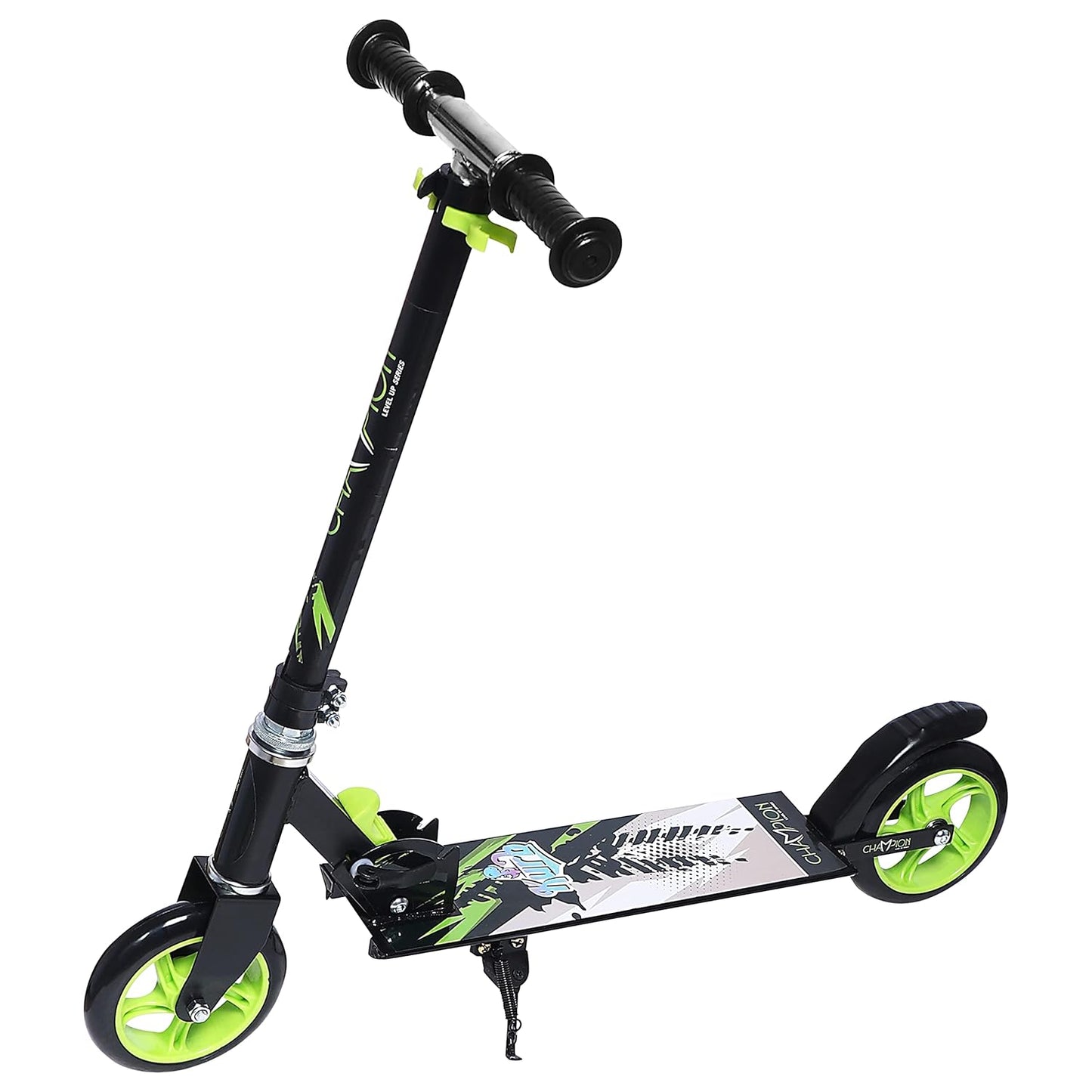Champion Kick Scooter for Kids 2 Wheels Steel Frame Large Foldable & Height Adjustable with Suspension Brake 2 Wheels Skate (Weight Capacity Up to 50 Kgs, Age 3+ years Boys & Girls)