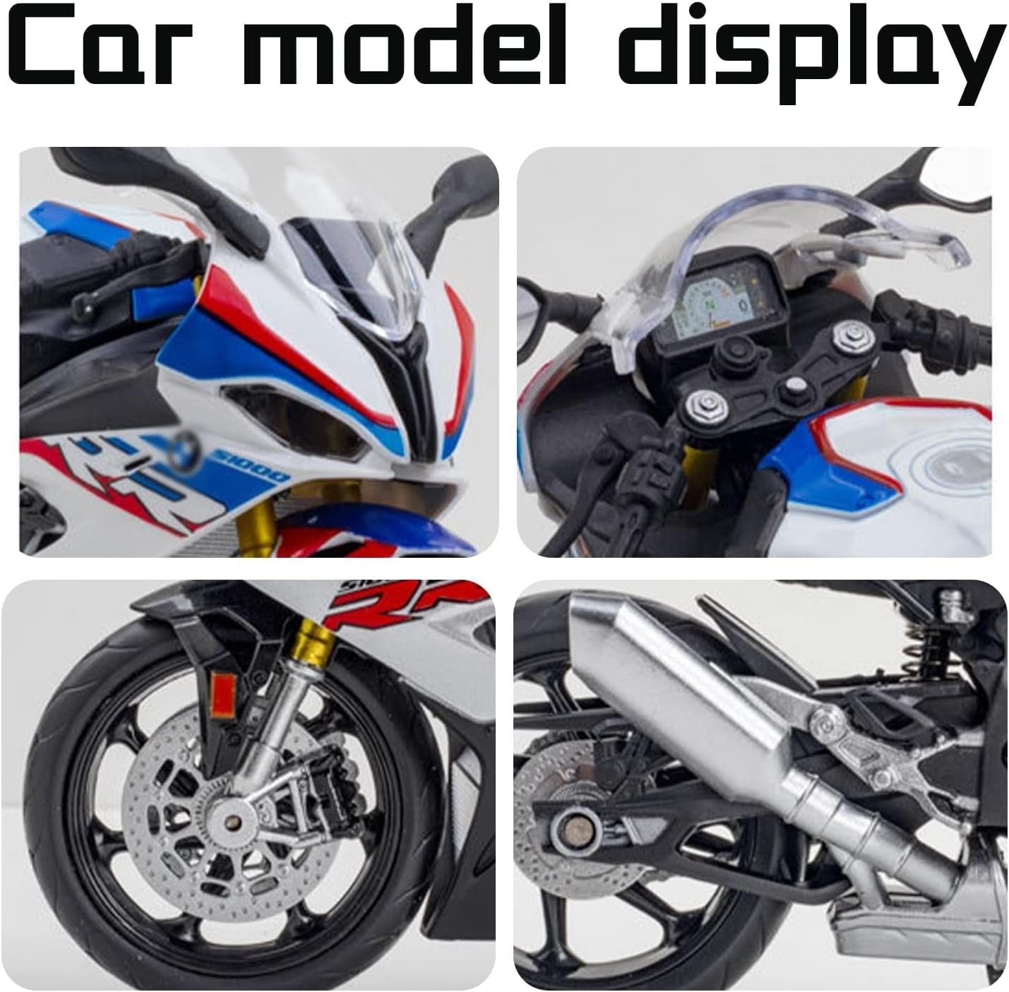 Die Cast Scale 1:12 Metal Motorcycle Miniature (BMW S1000 RR - White)