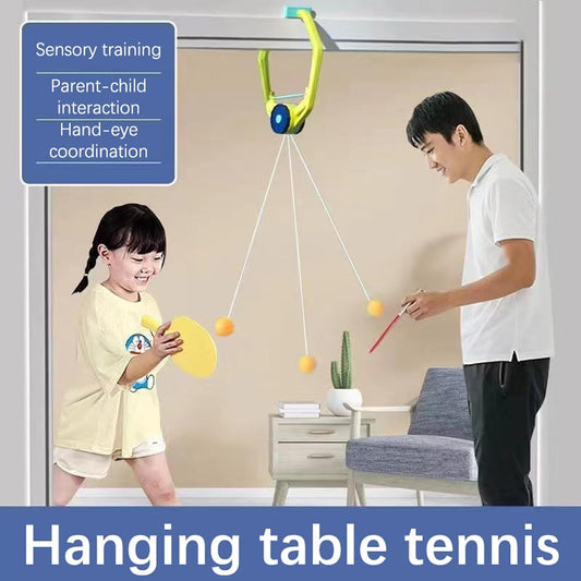 Door Hanging Table Tennis Trainer for Kids | Indoor Ping Pong Game Set with 2 Rackets and 5 Balls