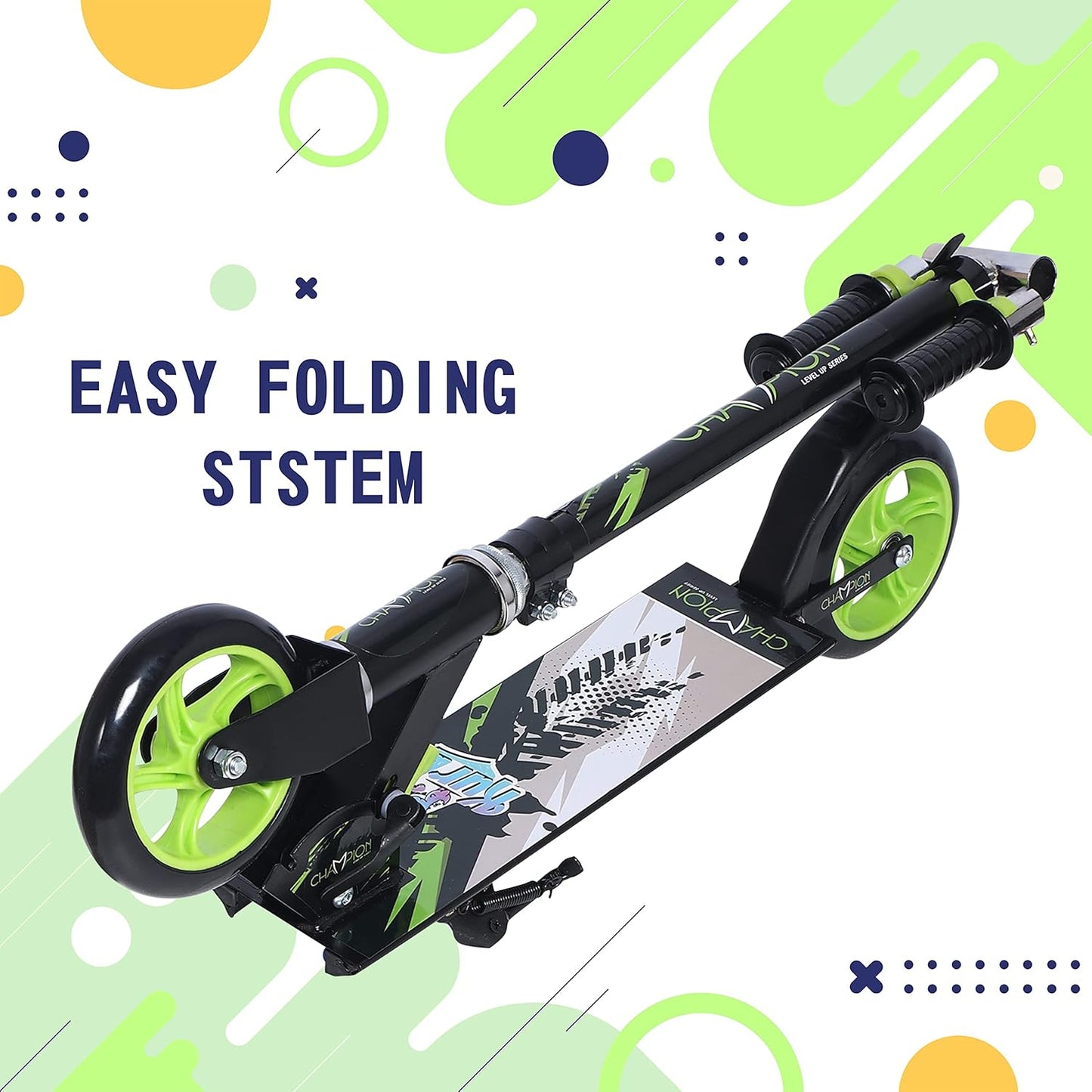 Champion Kick Scooter for Kids 2 Wheels Steel Frame Large Foldable & Height Adjustable with Suspension Brake 2 Wheels Skate (Weight Capacity Up to 50 Kgs, Age 3+ years Boys & Girls)