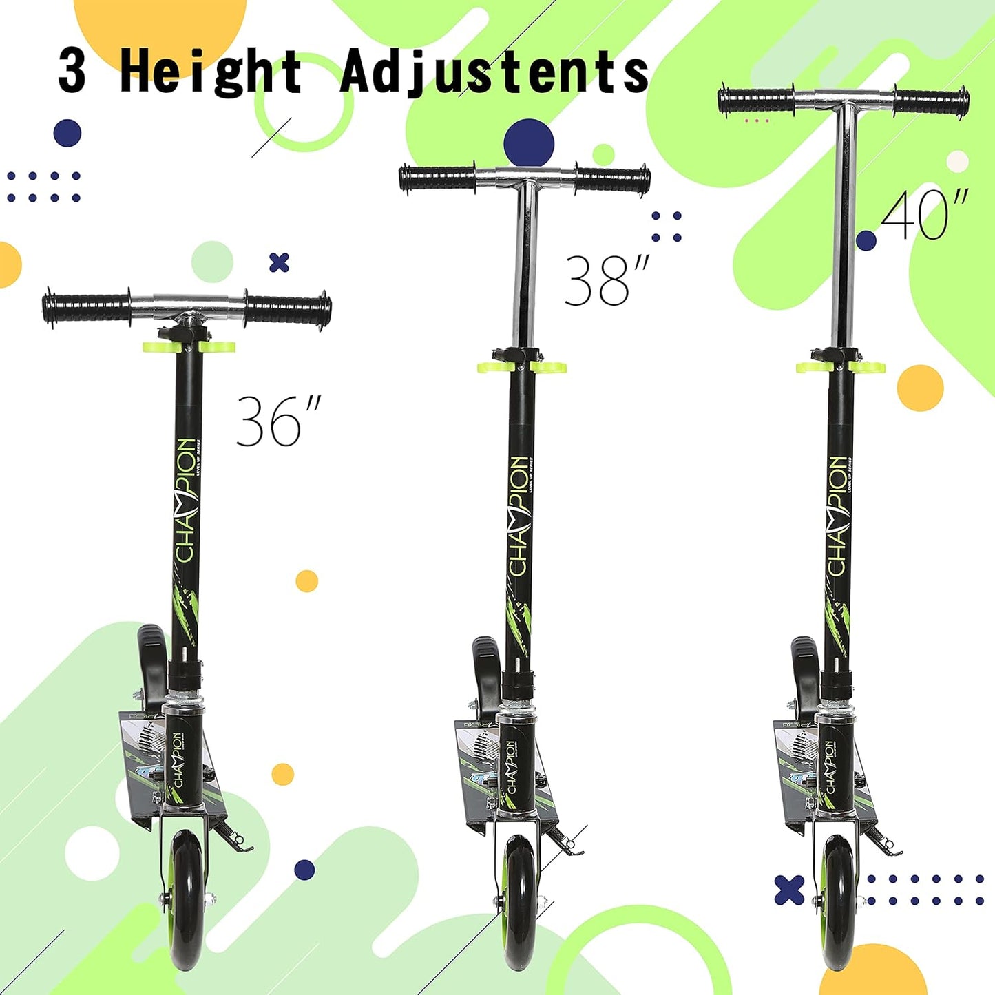 Champion Kick Scooter for Kids 2 Wheels Steel Frame Large Foldable & Height Adjustable with Suspension Brake 2 Wheels Skate (Weight Capacity Up to 50 Kgs, Age 3+ years Boys & Girls)