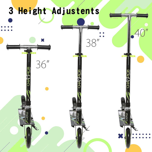 Champion Kick Scooter for Kids 2 Wheels Steel Frame Large Foldable & Height Adjustable with Suspension Brake 2 Wheels Skate (Weight Capacity Up to 50 Kgs, Age 3+ years Boys & Girls)