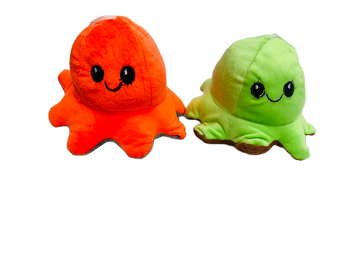 Reversible Octopus Plushie Set of 2 - Random colours - Cute Sensory Fidget Stuffed Animals That Show Your Mood, 4 inch