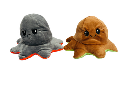 Reversible Octopus Plushie Set of 2 - Random colours - Cute Sensory Fidget Stuffed Animals That Show Your Mood, 4 inch