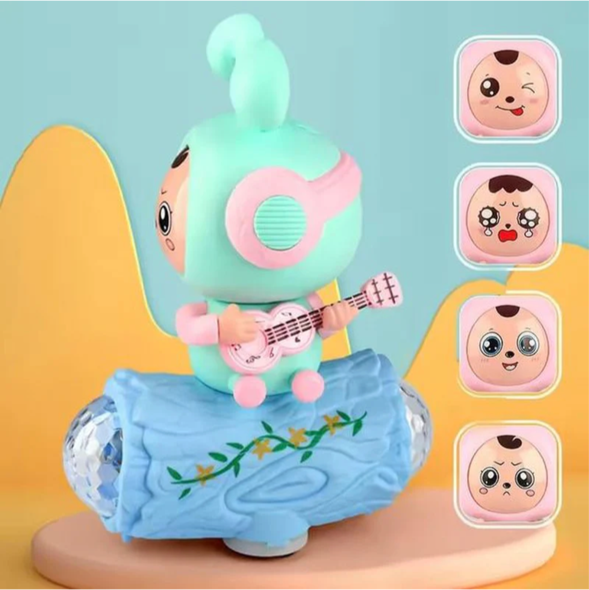 Musical Rabbit Face Changing Toy with Lights, Music, 360 Degree rotation and Bump & Go Action for Kids Aged 3+(Green)