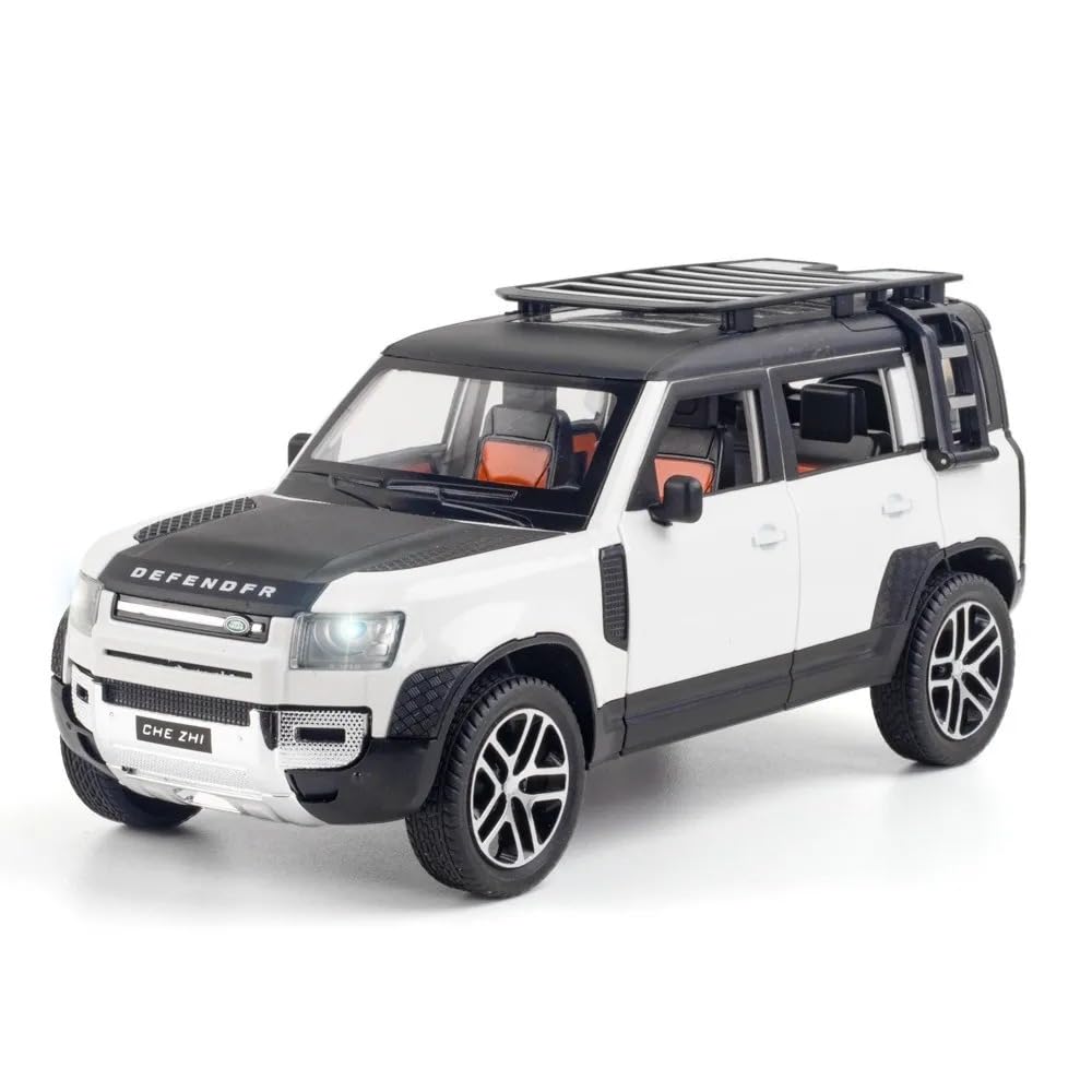 Land Rover Defender Diecast Toy Car – White, Pull Back, Light & Sound