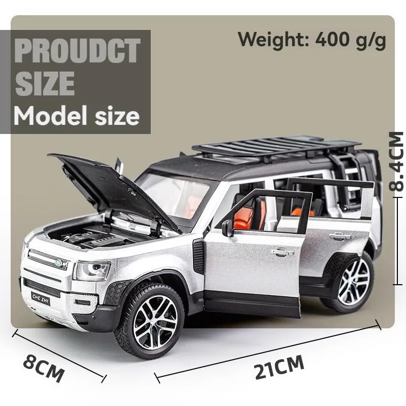Land Rover Defender Diecast Toy Car – White, Pull Back, Light & Sound