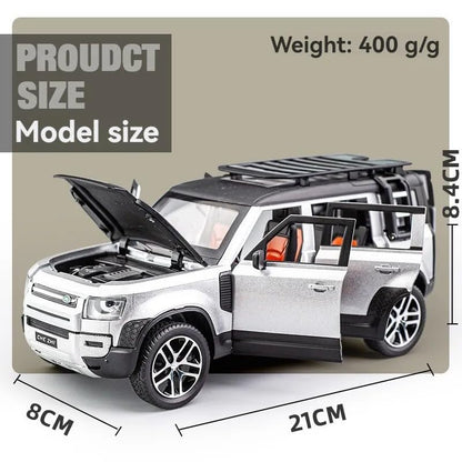 Land Rover Defender Diecast Toy Car – White, Pull Back, Light & Sound
