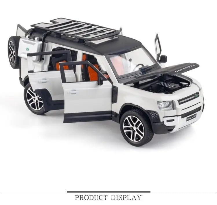 Land Rover Defender Diecast Toy Car – White, Pull Back, Light & Sound