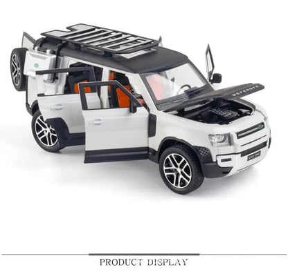 Land Rover Defender Diecast Toy Car – White, Pull Back, Light & Sound