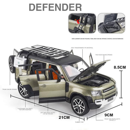 Land Rover Defender Diecast Toy Car – White, Pull Back, Light & Sound