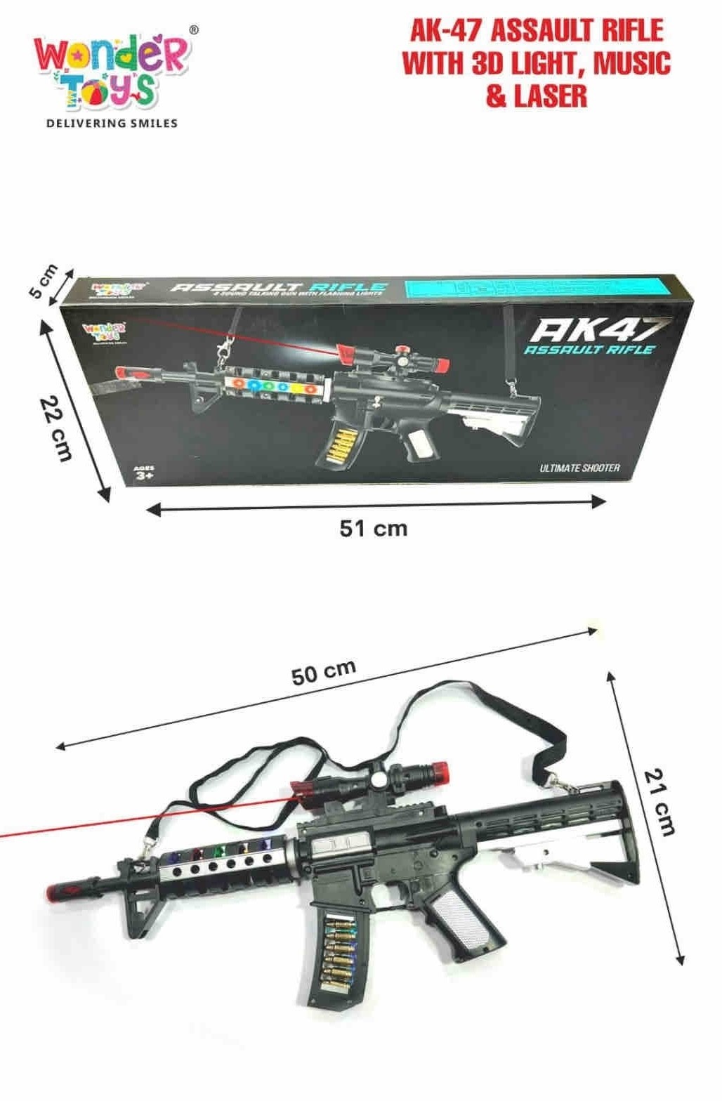 Ultimate AK47 Toy Assault Rifle with Lights & Laser for Kids (Ages 3+)